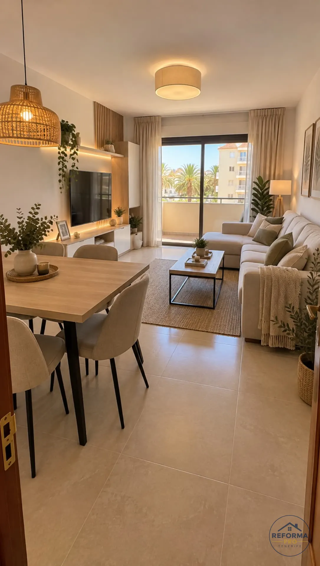 Salón y comedor reformados con balcón en Tenerife Salón y comedor reformados con balcón en Tenerife