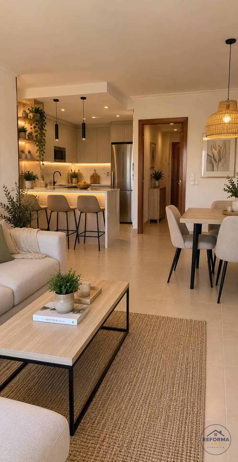 Cocina en península abierta al salón y al comedor en Tenerife Cocina en península abierta al salón y al comedor en Tenerife